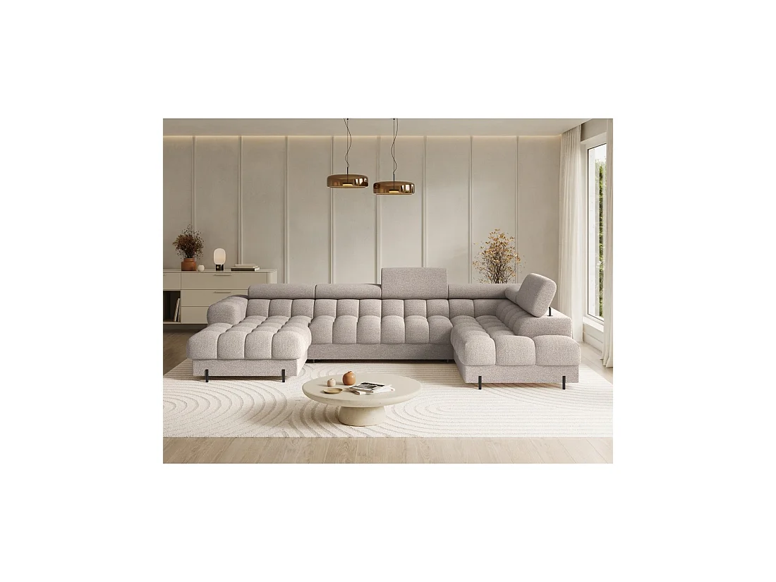 Canapé panoramique convertible Beige clair angle droit FERARIA 358x93x202cm