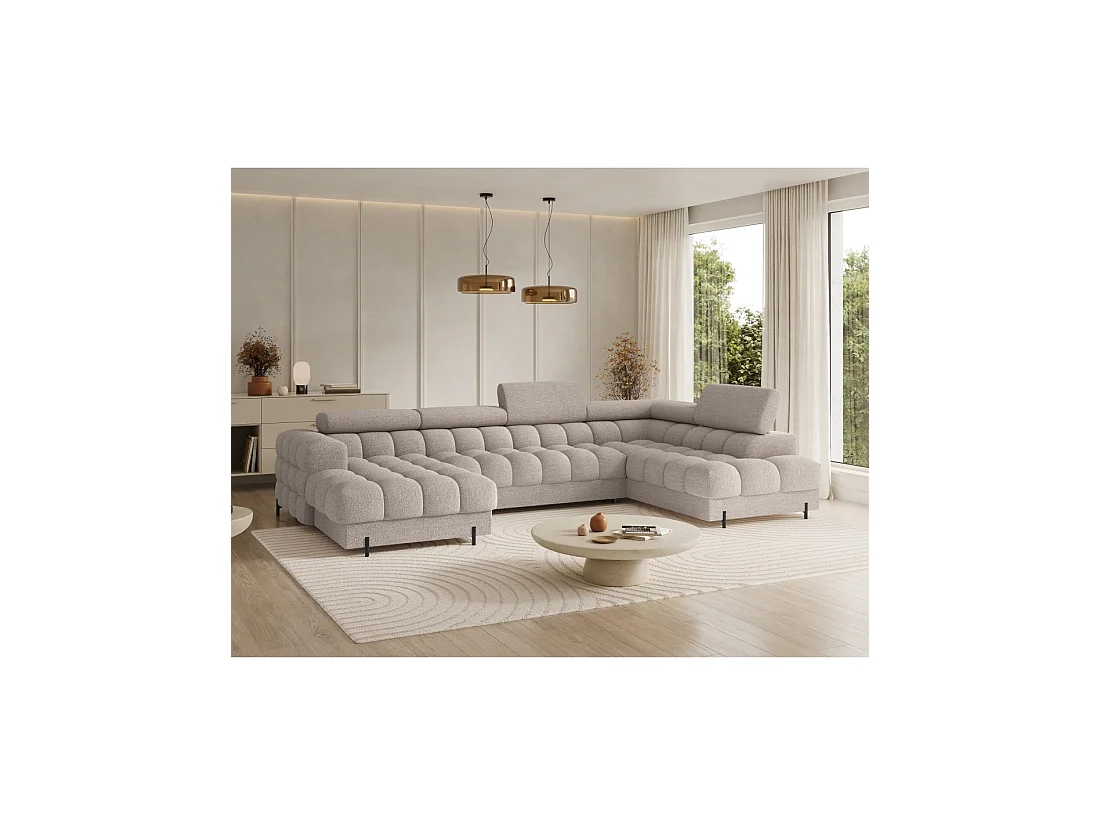 Canapé panoramique convertible Beige clair angle droit FERARIA 358x93x202cm