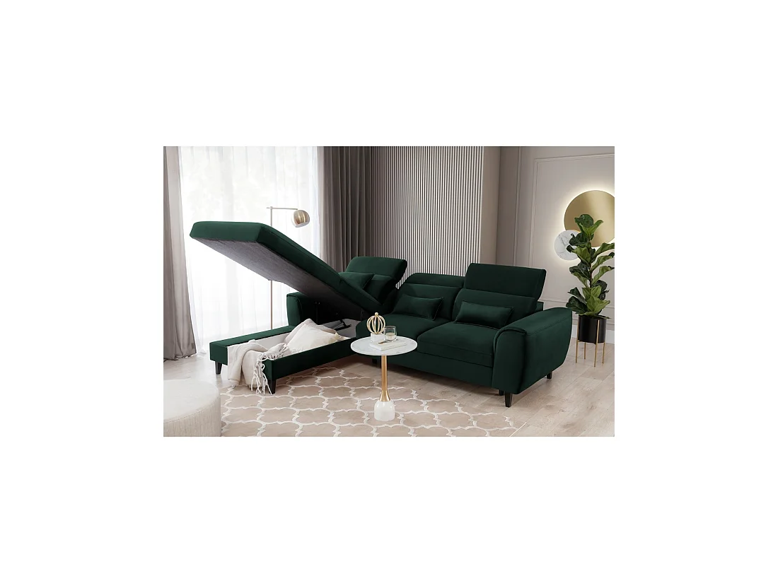 Sofá esquinero convertible verde oscuro izquierdo 4 plazas FABLE