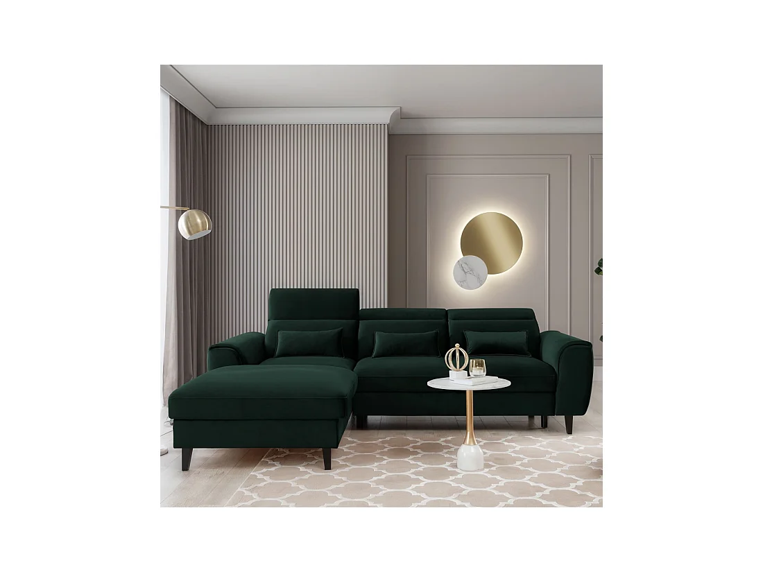Sofá esquinero convertible verde oscuro izquierdo 4 plazas FABLE