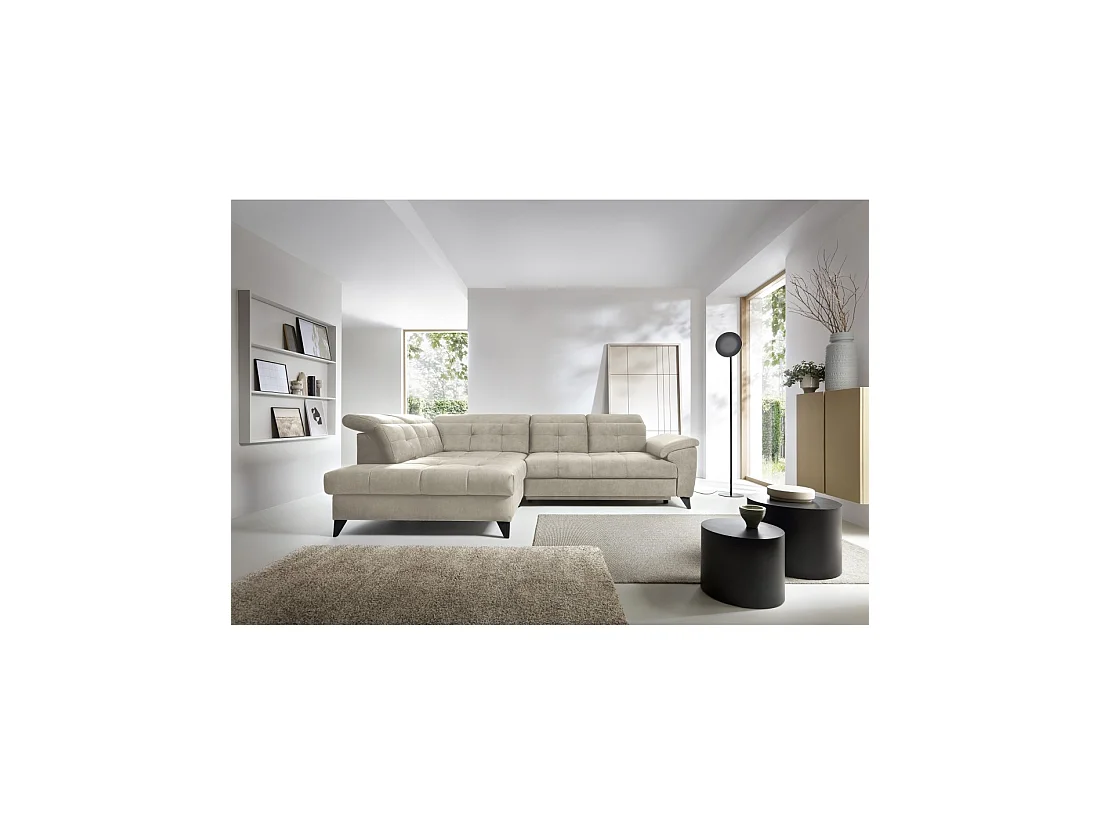 Canapé d'angle Beige 5 places angle gauche coffre intégré INFERNO