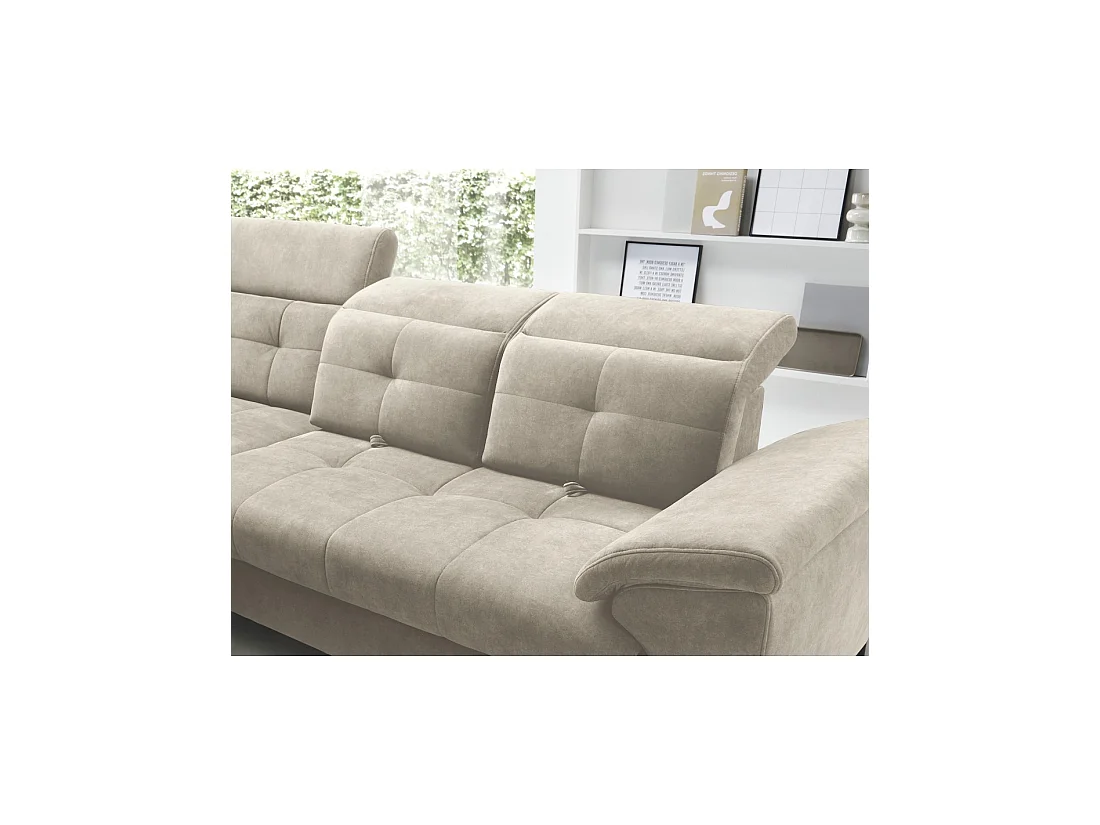 Canapé d'angle Beige 5 places angle gauche coffre intégré INFERNO