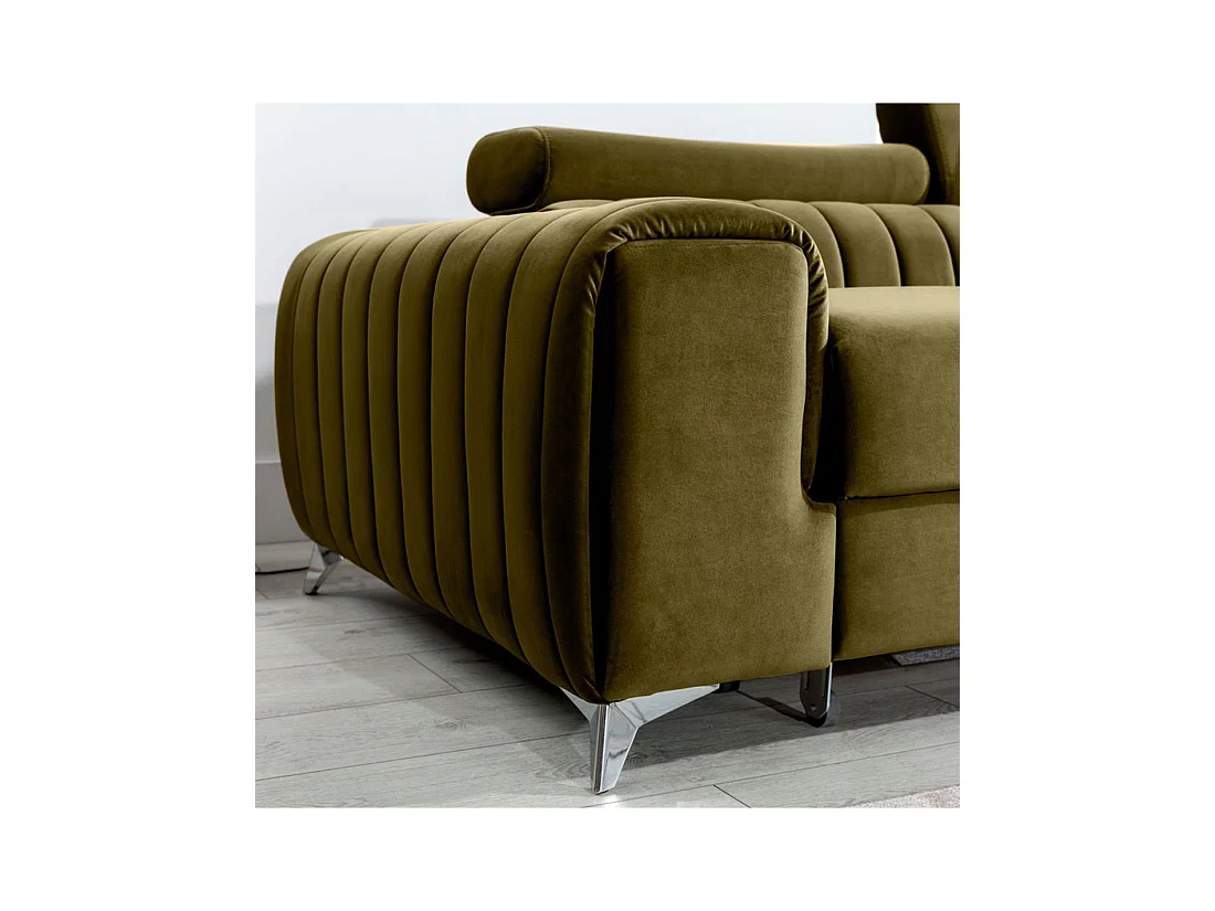 Canapé d'angle droit Vert olive convertible 3 places JAYSON confort modulable