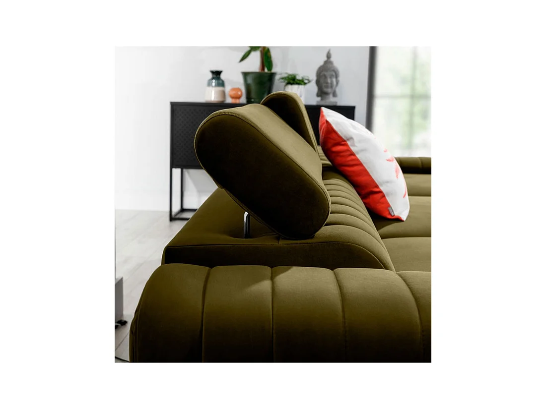 Canapé d'angle droit Vert olive convertible 3 places JAYSON confort modulable