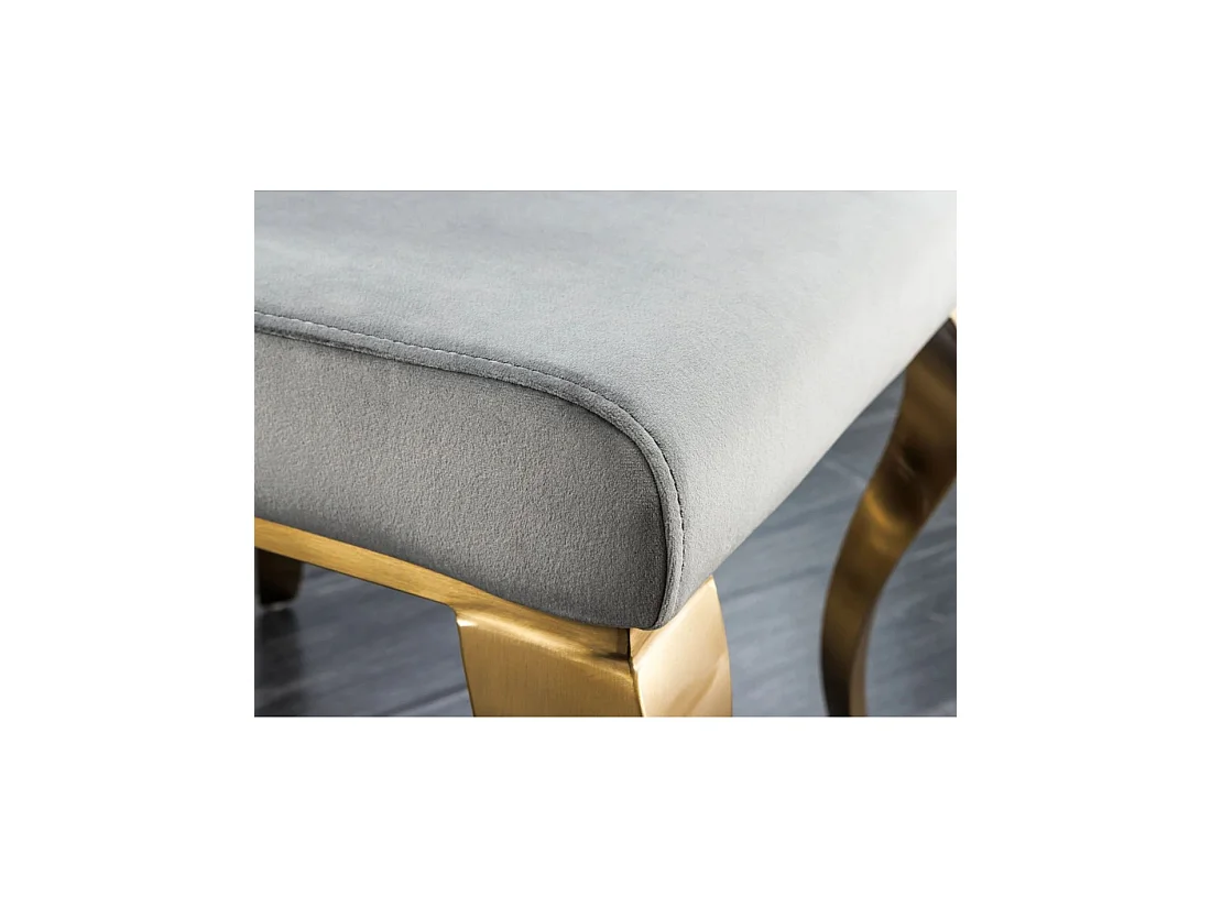 Lot de 2 chaises VELENA gris et doré – Velours, haut dossier et pieds galbés