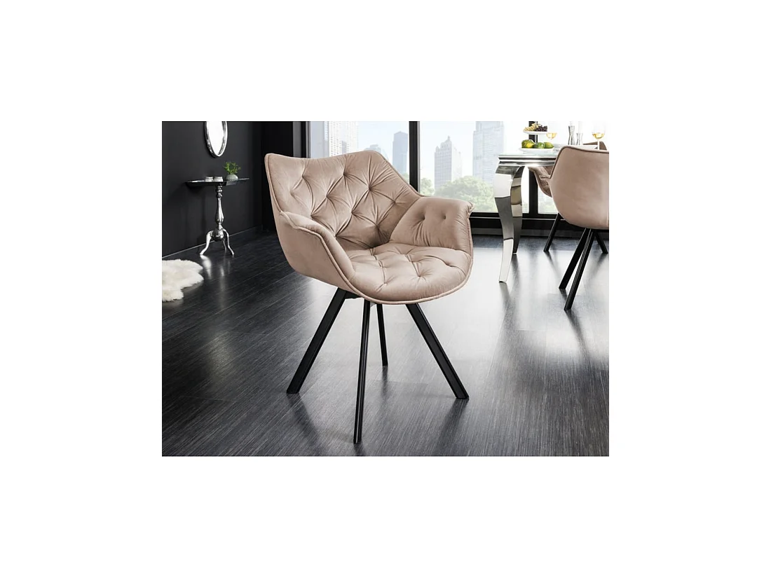 Lote de 2 sillas de diseño COMFY giratorias 180° en terciopelo beige champán capitoné y patas negras