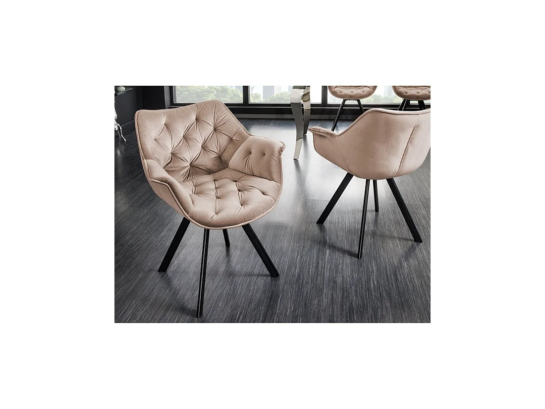 Lote de 2 sillas de diseño COMFY giratorias 180° en terciopelo beige champán capitoné y patas negras
