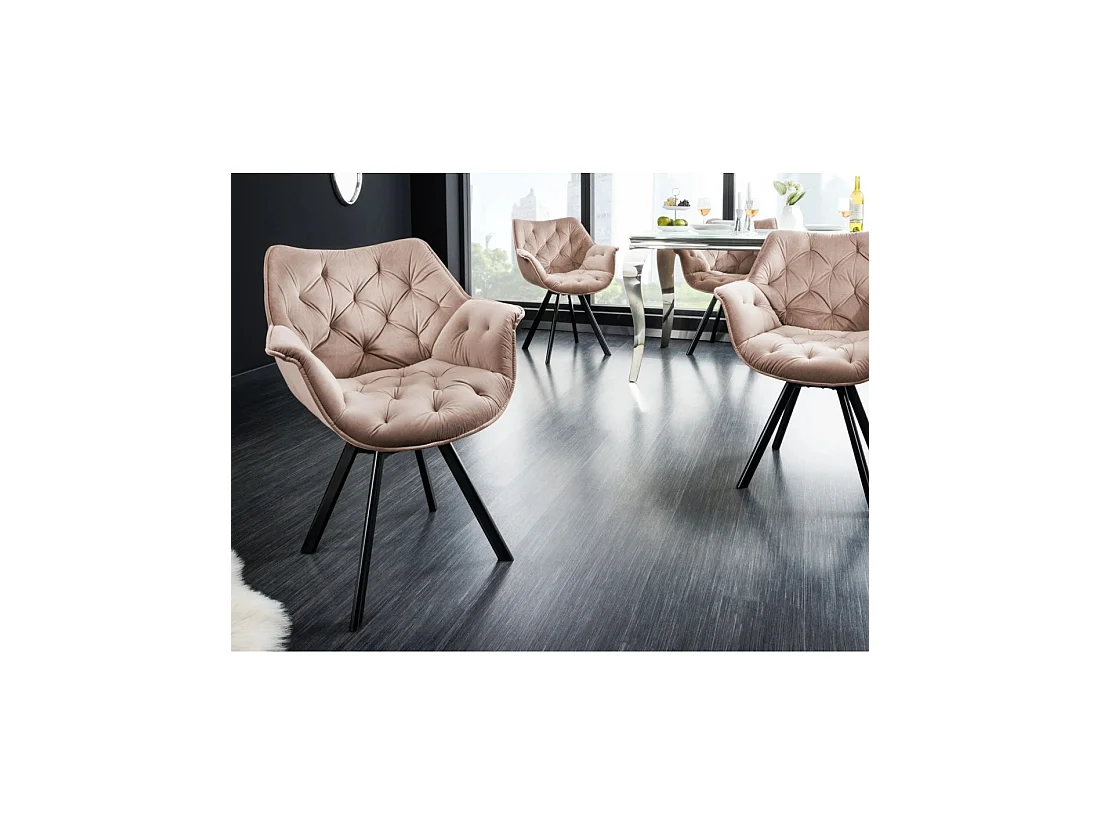 Lote de 2 sillas de diseño COMFY giratorias 180° en terciopelo beige champán capitoné y patas negras