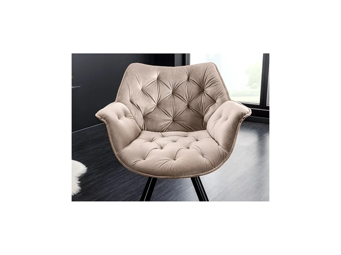Lote de 2 sillas de diseño COMFY giratorias 180° en terciopelo beige champán capitoné y patas negras