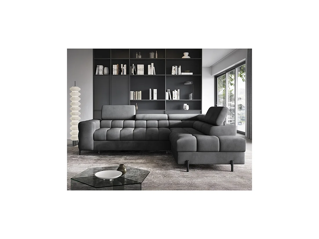 Hoekbank rechts converteerbaar Donkergrijs 5 zitplaatsen FERRUM comfortabele zitting 276x93x200cm