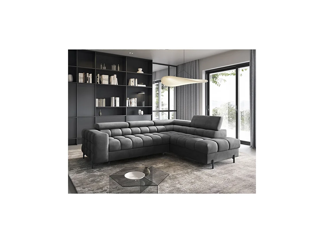 Hoekbank rechts converteerbaar Donkergrijs 5 zitplaatsen FERRUM comfortabele zitting 276x93x200cm