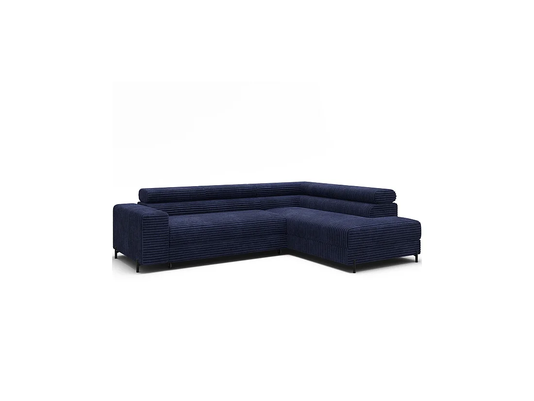 Canapé d'angle COLESIA convertible 5 places bleu foncé velours côtelé – droit – 274x200cm