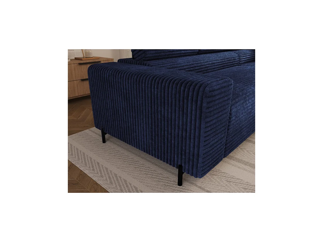 Canapé d'angle COLESIA convertible 5 places bleu foncé velours côtelé – droit – 274x200cm