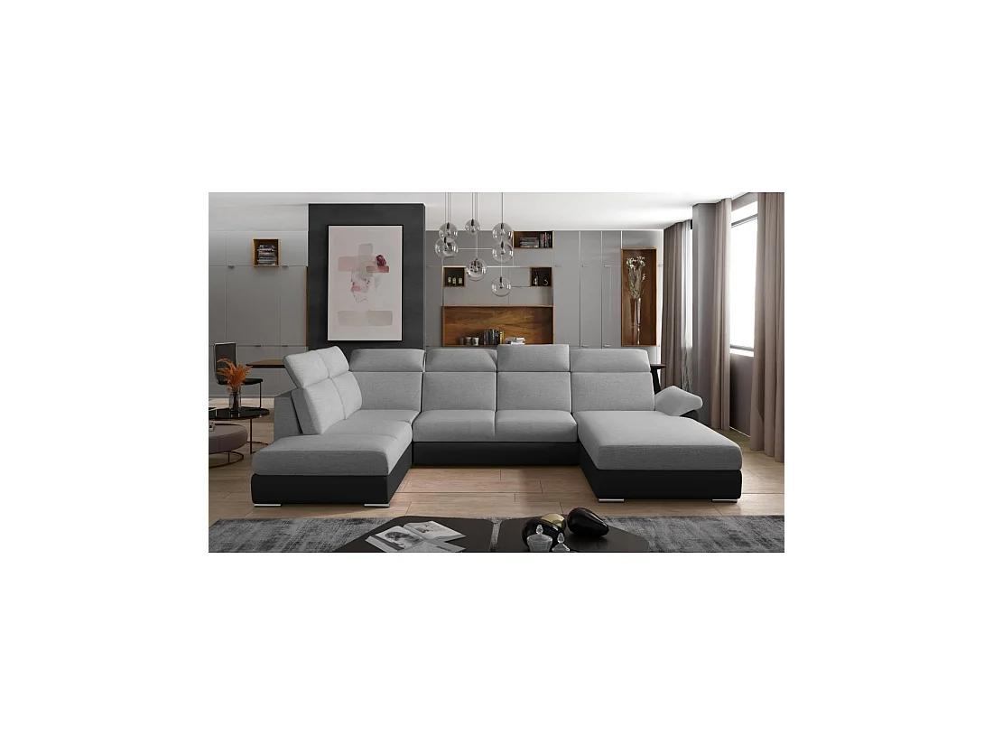 Canapé panoramique convertible MAJESTA 5 places gris et noir – angle droit