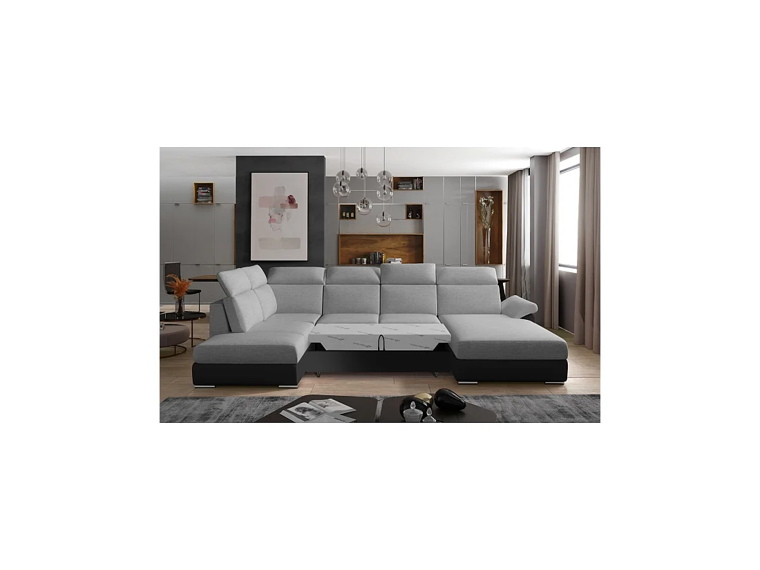 Canapé panoramique convertible MAJESTA 5 places gris et noir – angle droit