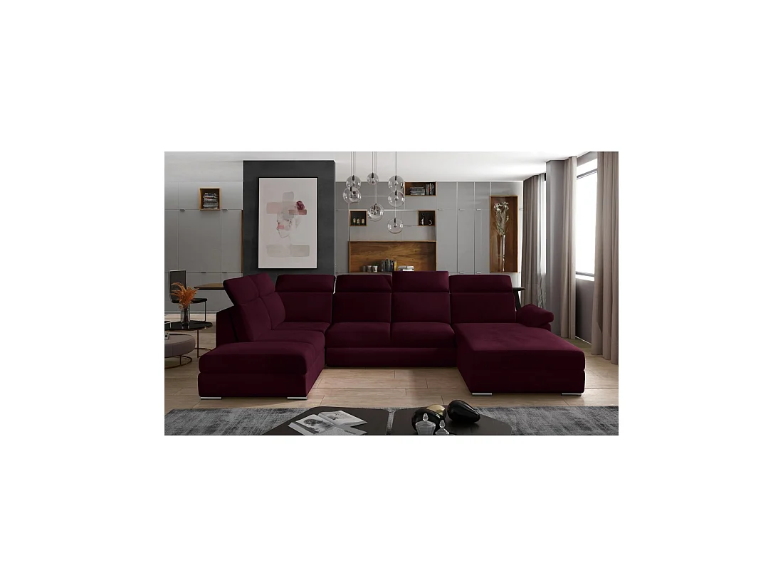 Canapé panoramique convertible MAJESTA 5 places rose foncé – angle droit avec coffre – version 2