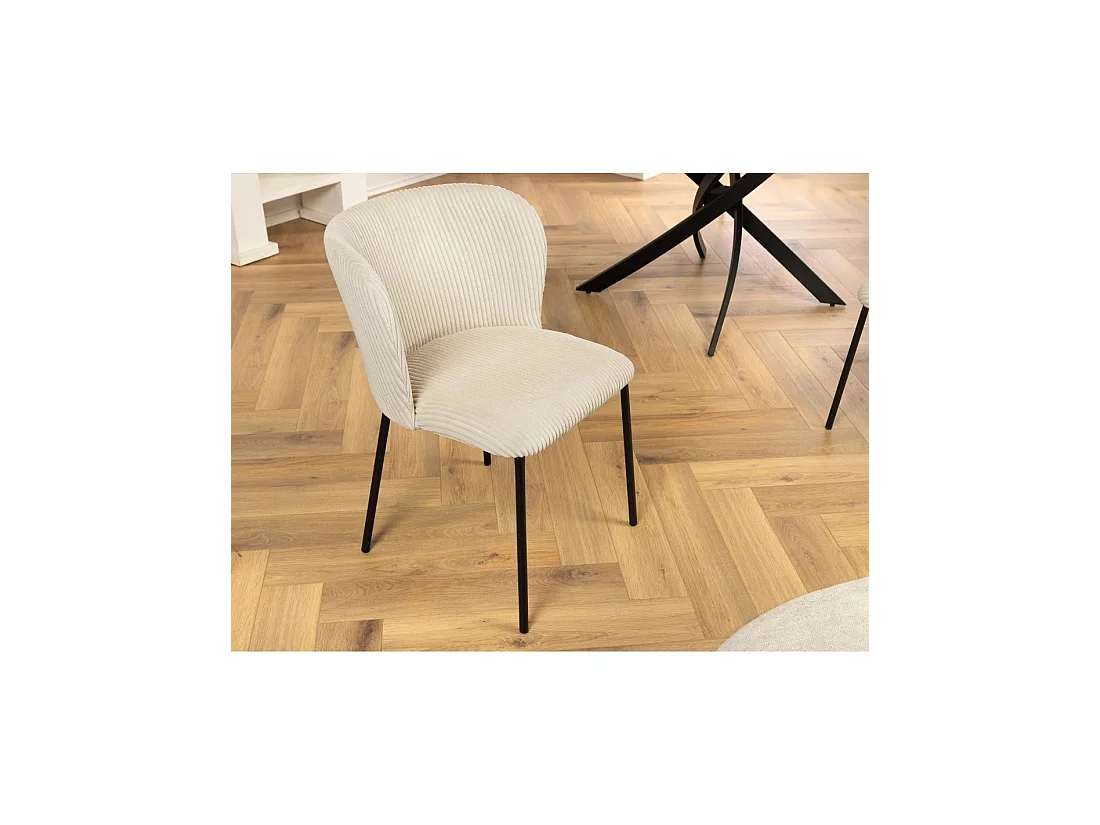 Lot de 2 chaises PAVIA beige en tissu côtelé – Dossier enveloppant et piètement noir