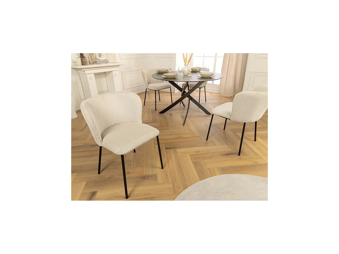 Lot de 2 chaises PAVIA beige en tissu côtelé – Dossier enveloppant et piètement noir