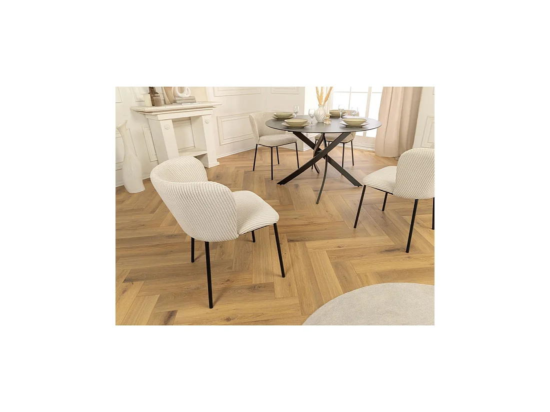 Lot de 2 chaises PAVIA beige en tissu côtelé – Dossier enveloppant et piètement noir