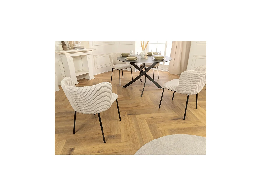 Lot de 2 chaises PAVIA beige en tissu côtelé – Dossier enveloppant et piètement noir