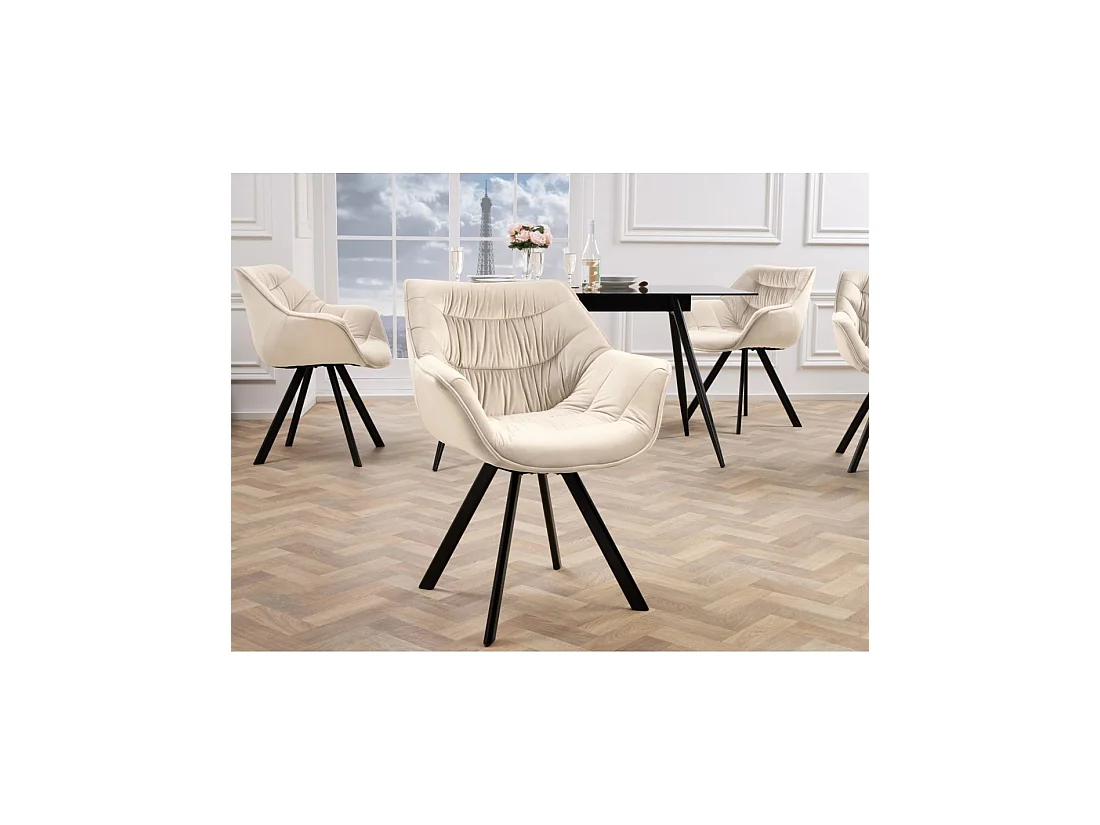 Lote de 2 sillas de diseño COMFY giratorias 180° en terciopelo beige champán y patas negras