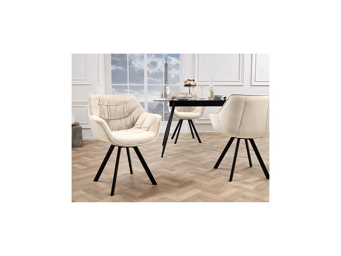 Lote de 2 sillas de diseño COMFY giratorias 180° en terciopelo beige champán y patas negras