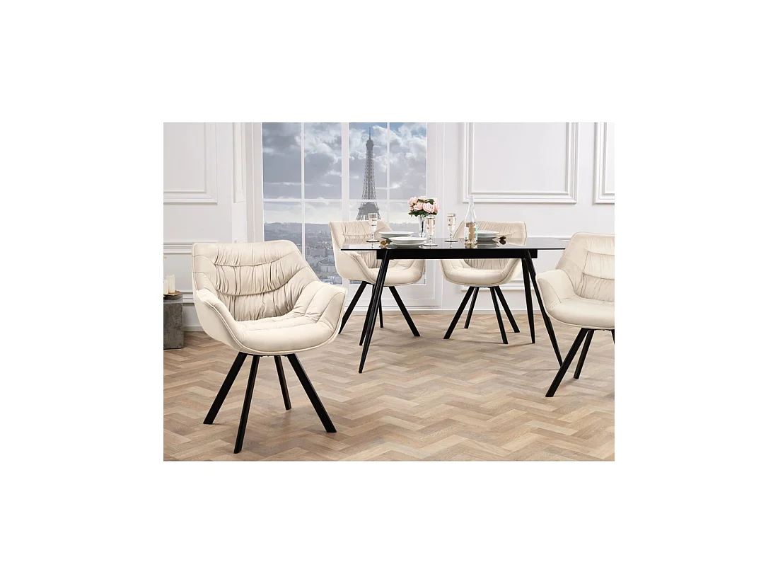 Lote de 2 sillas de diseño COMFY giratorias 180° en terciopelo beige champán y patas negras