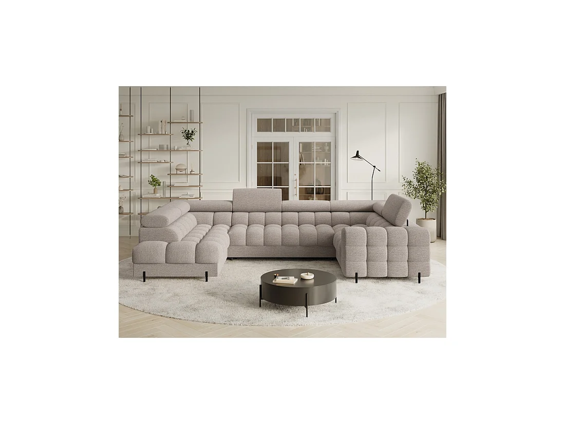 Canapé panoramique convertible FACTORY 3 places beige – angle gauche avec coffre