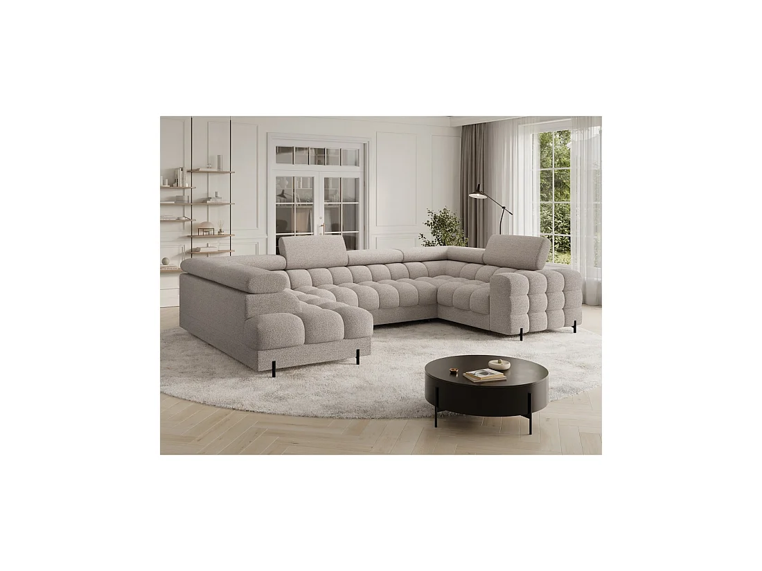 Canapé panoramique convertible FACTORY 3 places beige – angle gauche avec coffre