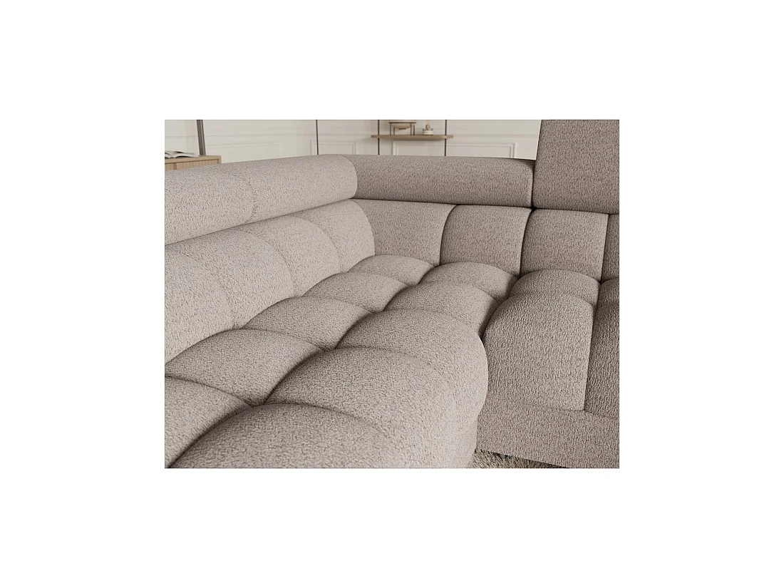 Canapé panoramique convertible FACTORY 3 places beige – angle gauche avec coffre