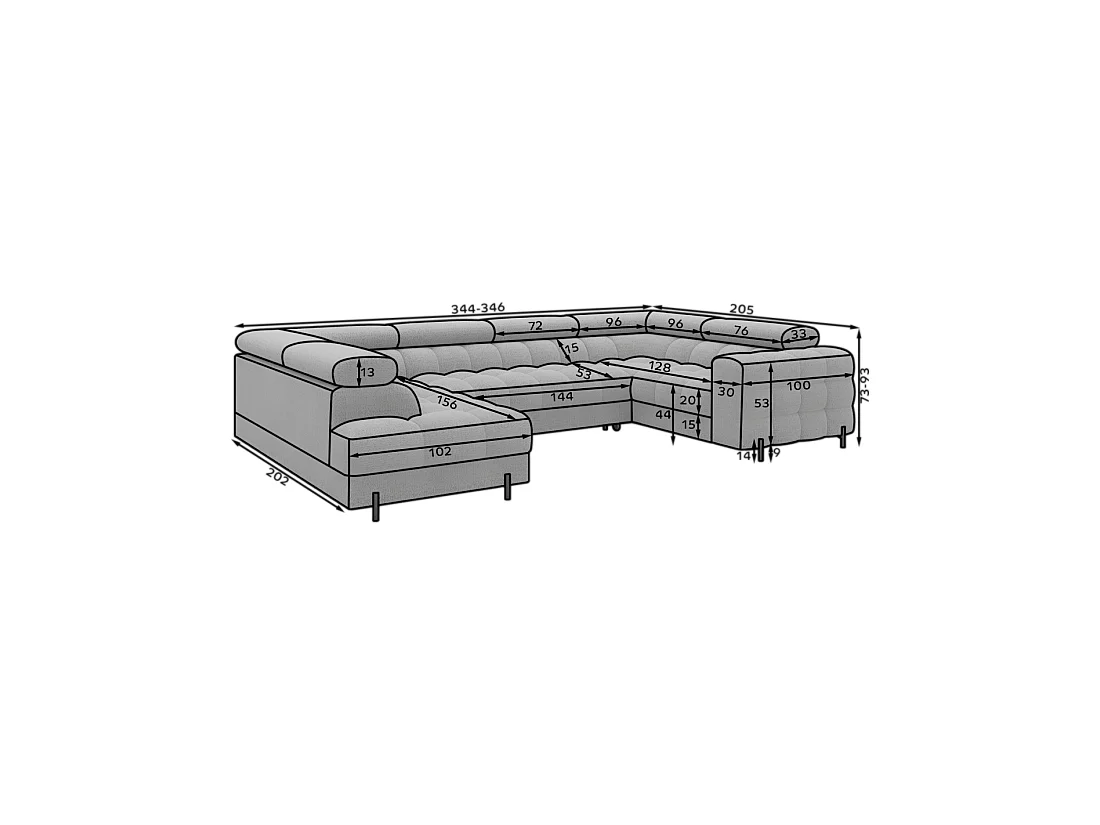 Canapé panoramique convertible FACTORY 3 places beige – angle gauche avec coffre