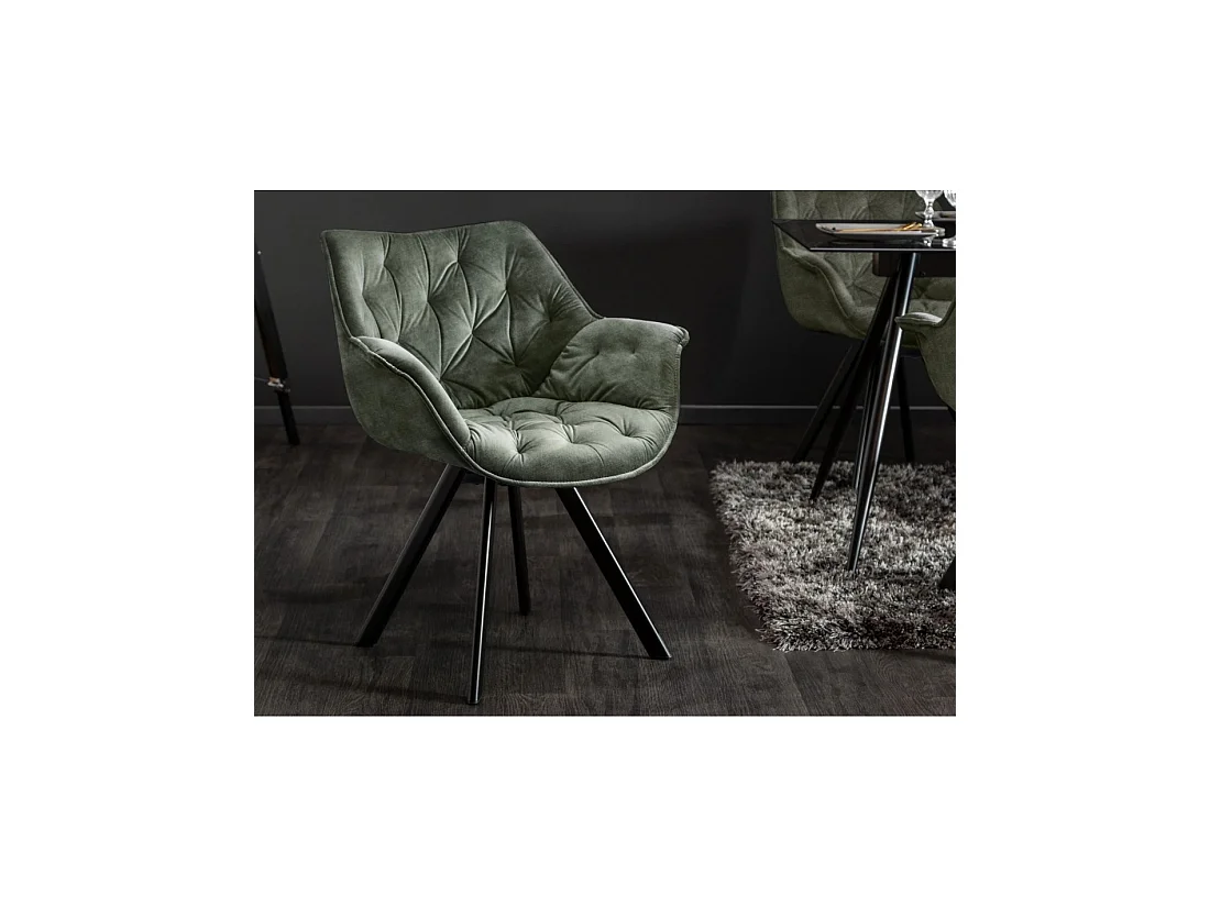 Lote de 2 sillas de diseño COMFY giratorias 180° en terciopelo verde oscuro capitonado y patas negras