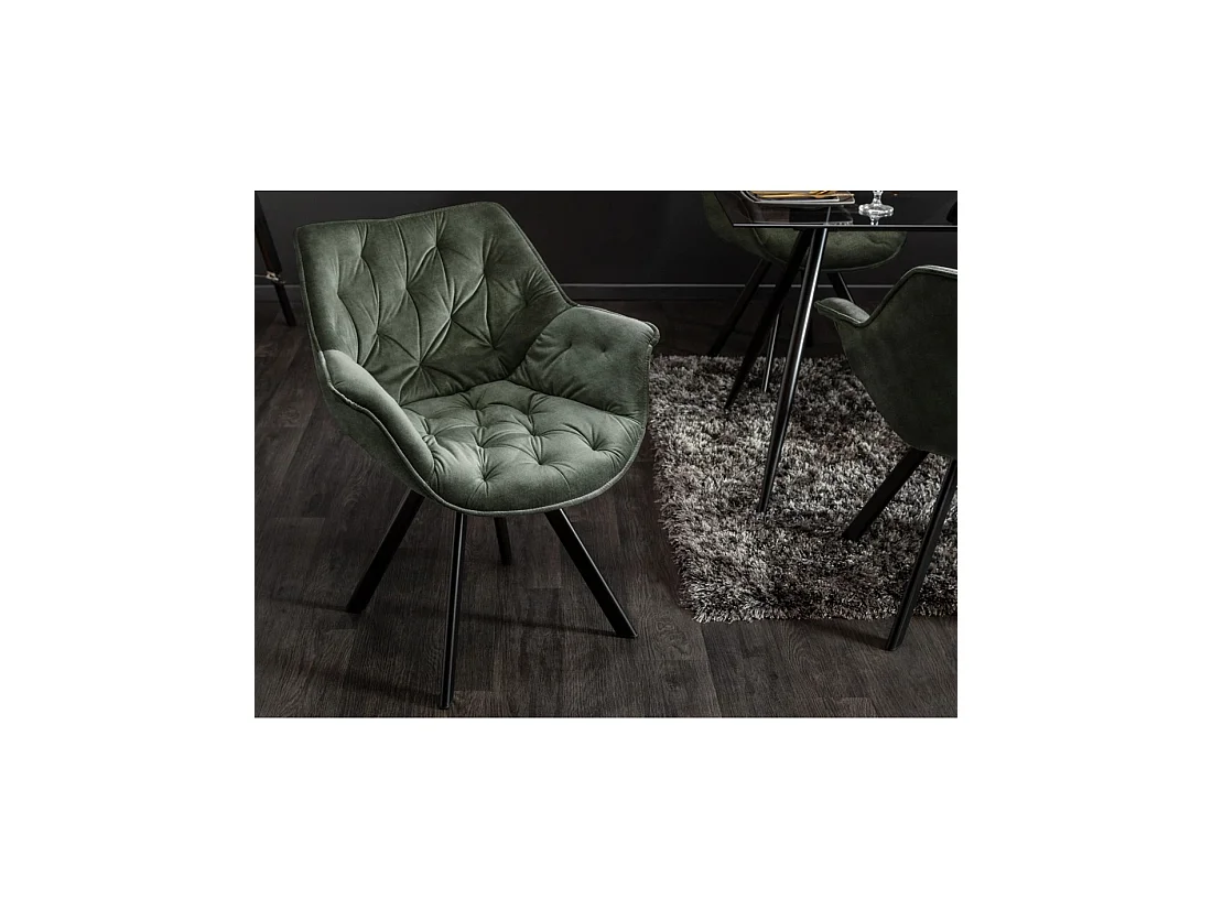 Lote de 2 sillas de diseño COMFY giratorias 180° en terciopelo verde oscuro capitonado y patas negras