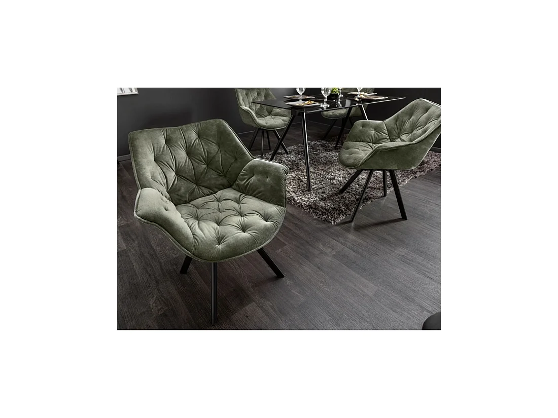 Lote de 2 sillas de diseño COMFY giratorias 180° en terciopelo verde oscuro capitonado y patas negras