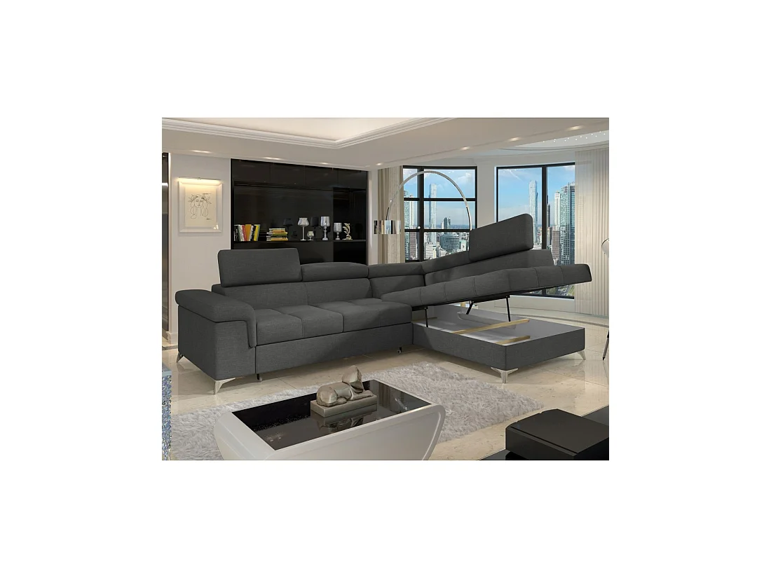 Sofá de esquina convertible PALAZZO 4 plazas gris oscuro – ángulo derecho con 1 cojín