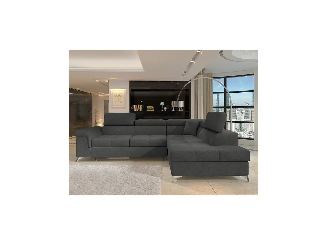 Sofá de esquina convertible PALAZZO 4 plazas gris oscuro – ángulo derecho con 1 cojín