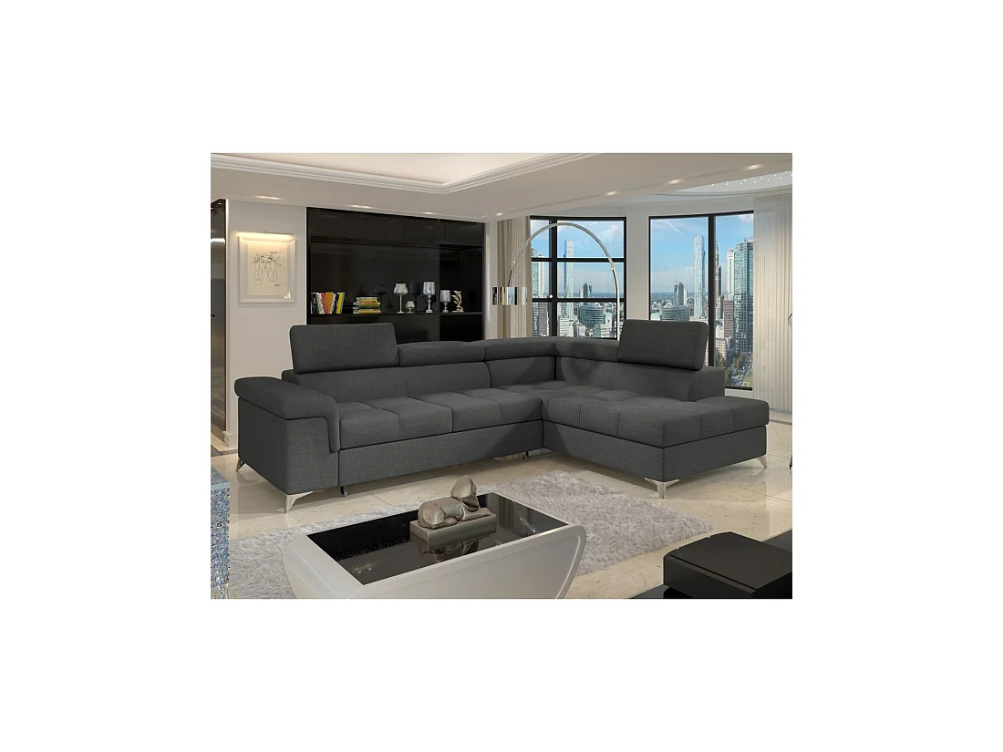 Sofá de esquina convertible PALAZZO 4 plazas gris oscuro – ángulo derecho con 1 cojín