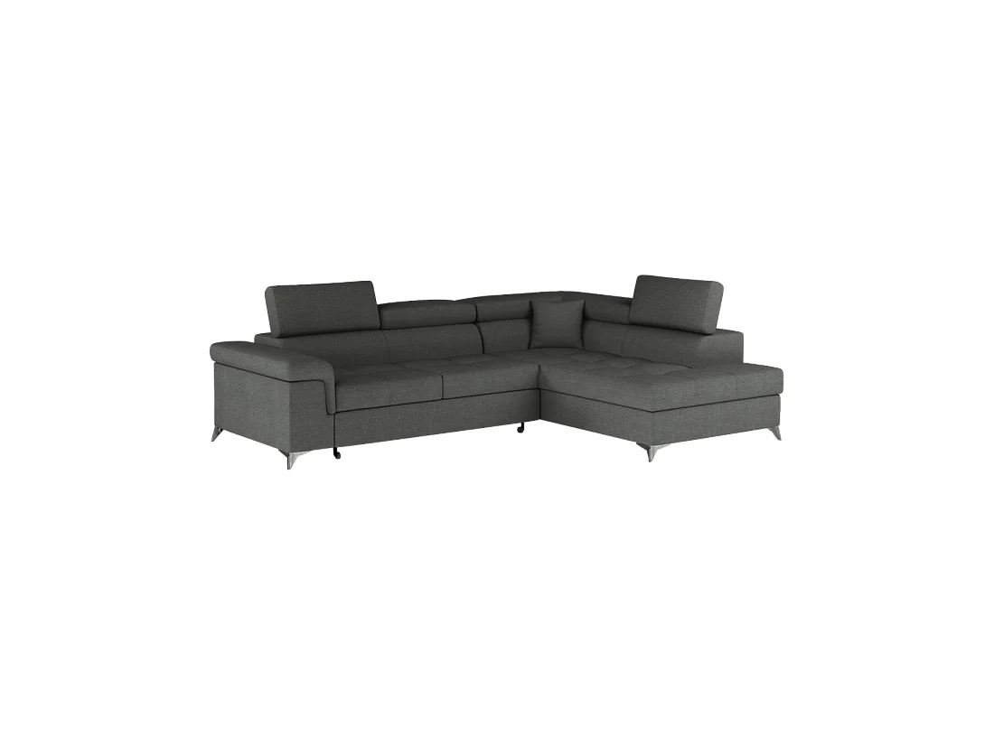 Sofá de esquina convertible PALAZZO 4 plazas gris oscuro – ángulo derecho con 1 cojín