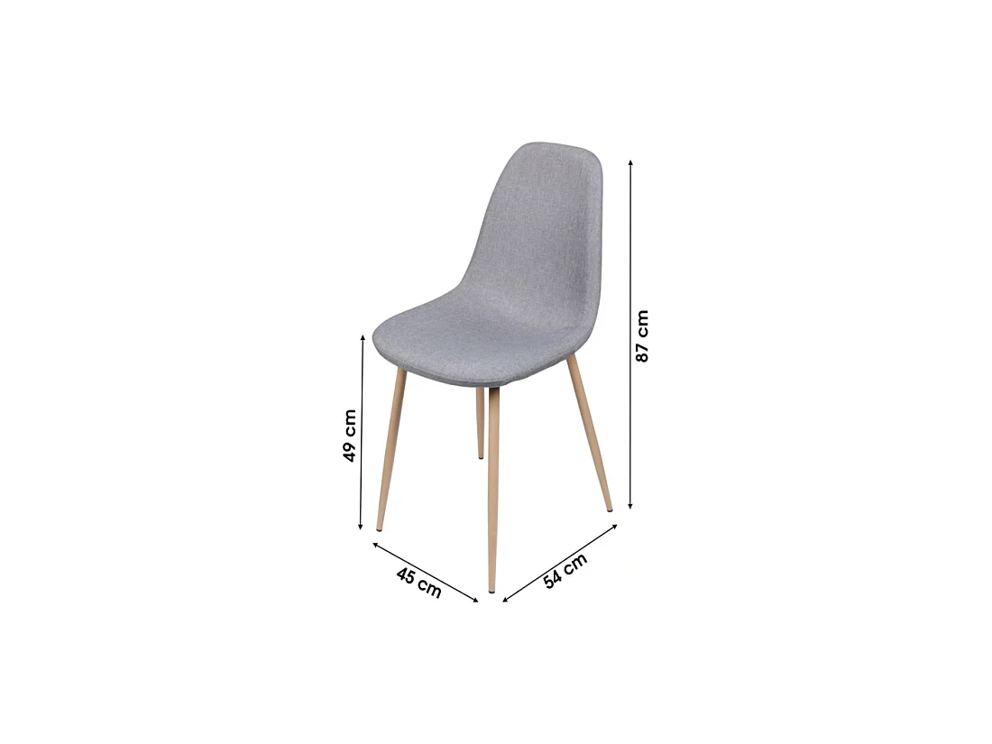 Chaise NORDICA en tissu gris clair avec pieds en métal effet bois