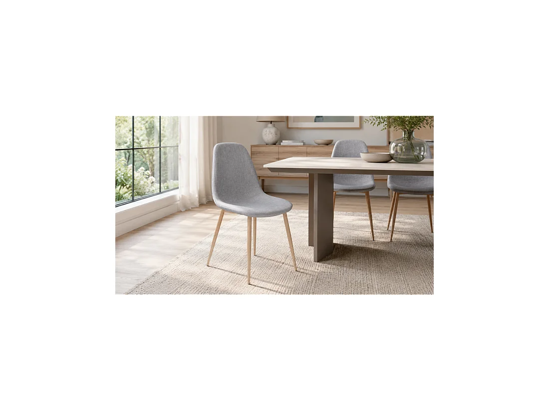 Chaise NORDICA en tissu gris clair avec pieds en métal effet bois