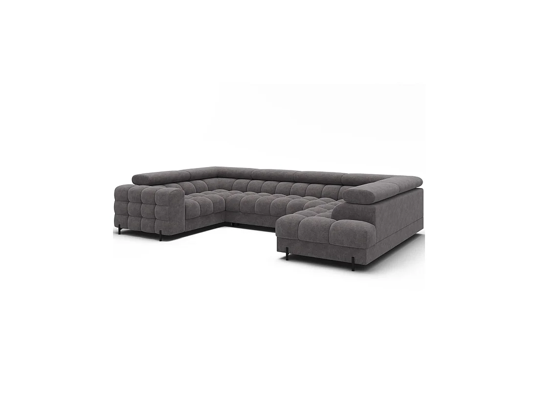 Sofá panorámico convertible FACTORY 3 plazas gris - ángulo derecho con cofre - versión 2