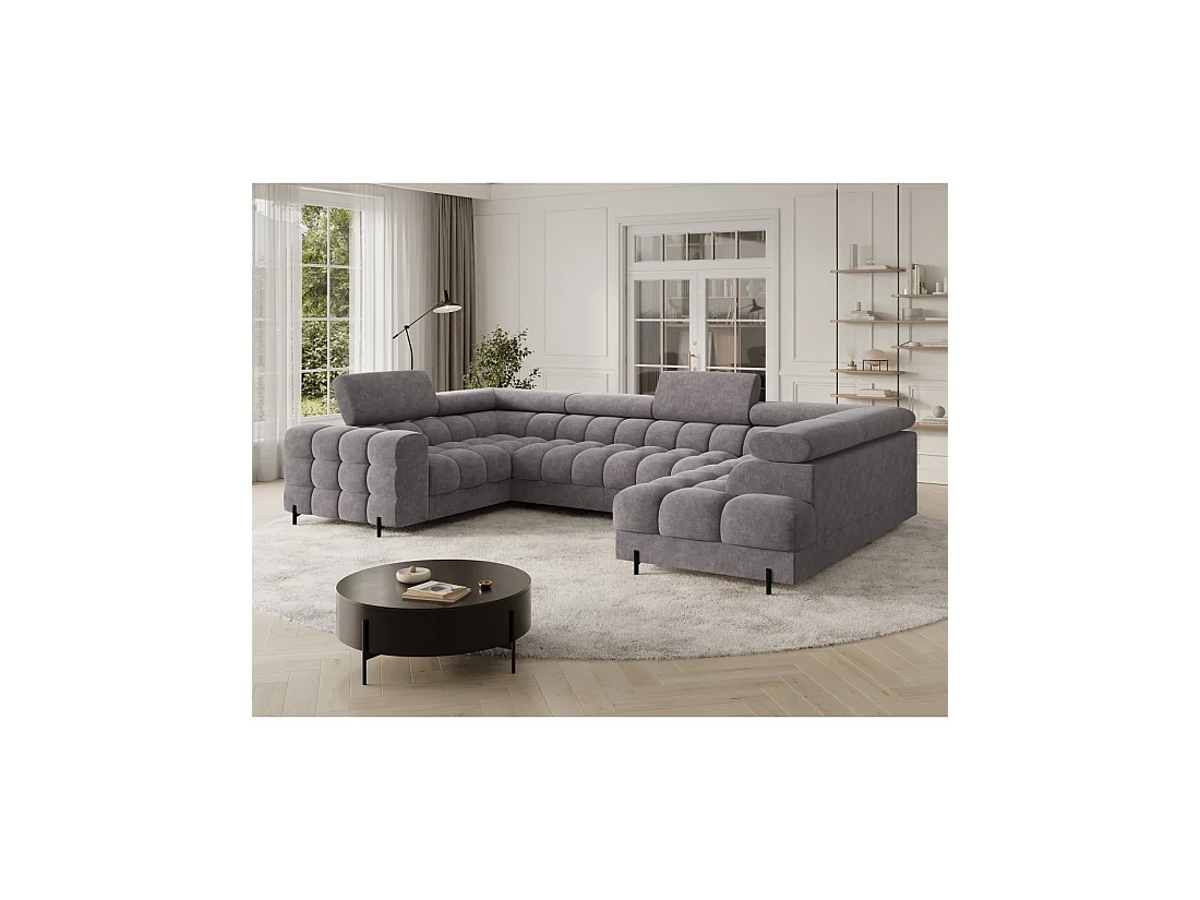 Sofá panorámico convertible FACTORY 3 plazas gris - ángulo derecho con cofre - versión 2
