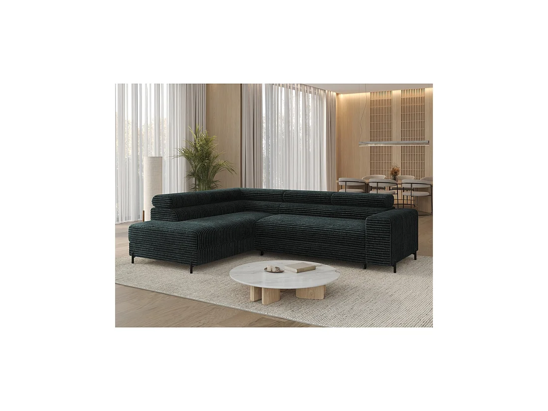 Canapé d'angle COLESIA convertible 5 places vert foncé velours côtelé – gauche – 274x200cm