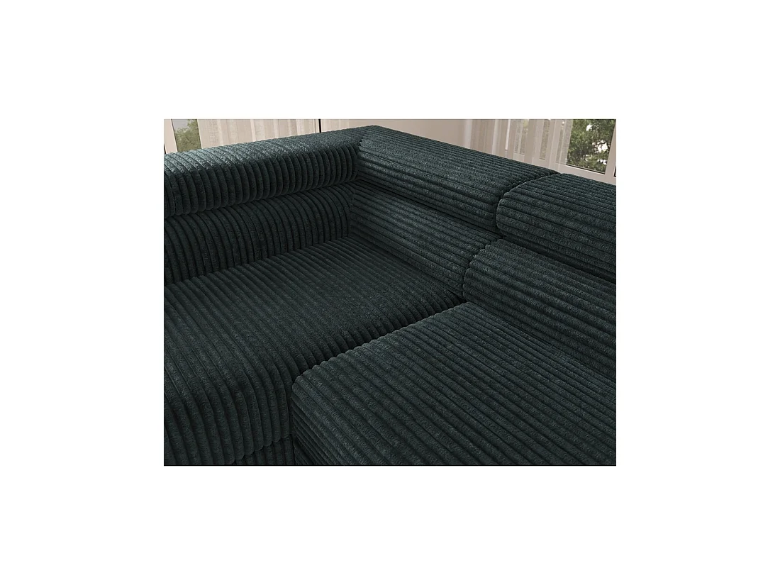 Canapé d'angle COLESIA convertible 5 places vert foncé velours côtelé – gauche – 274x200cm
