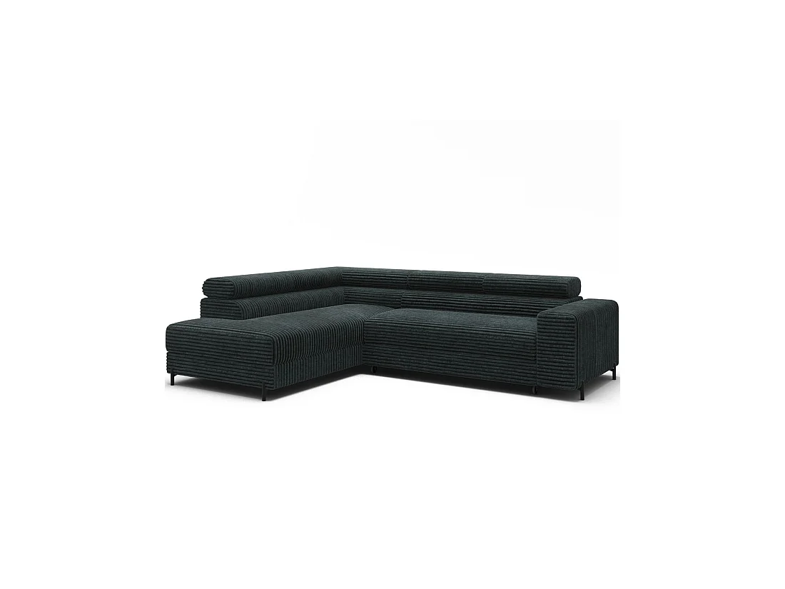 Canapé d'angle COLESIA convertible 5 places vert foncé velours côtelé – gauche – 274x200cm