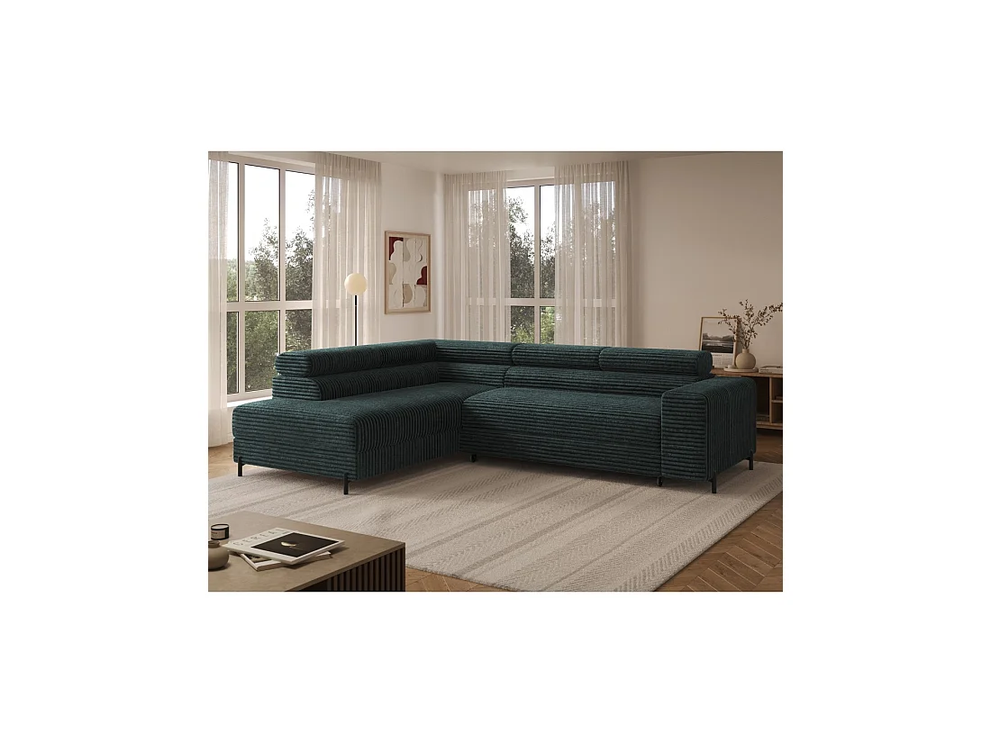 Canapé d'angle COLESIA convertible 5 places vert foncé velours côtelé – gauche – 274x200cm