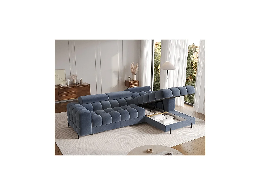Sofá de esquina derecha convertible Azul diseño elegante 285x99x181cm FILTRO