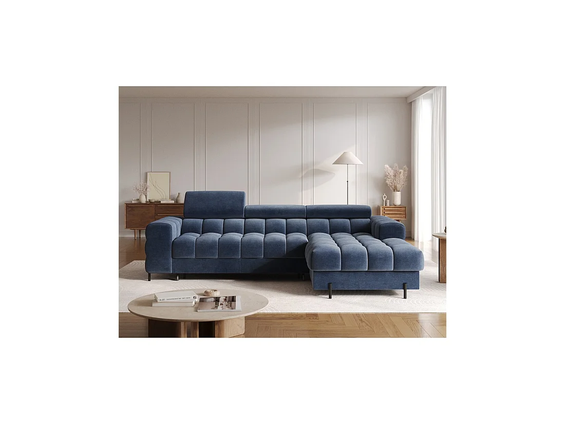 Sofá de esquina derecha convertible Azul diseño elegante 285x99x181cm FILTRO