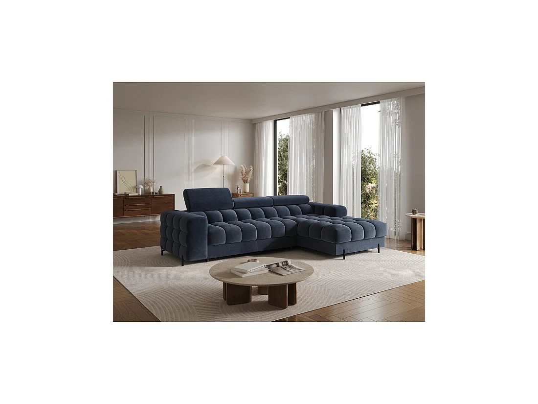 Sofá de esquina derecha convertible Azul diseño elegante 285x99x181cm FILTRO