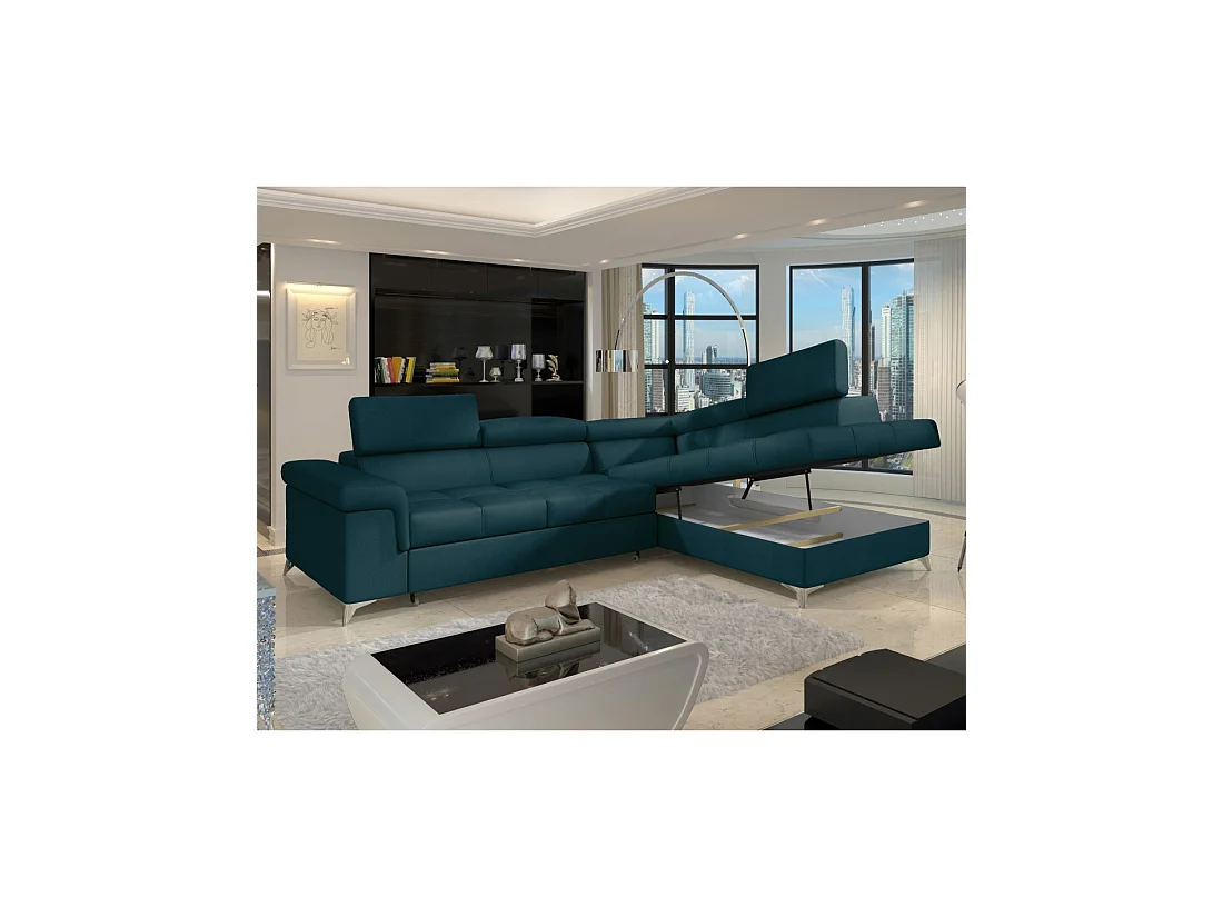 Canapé d'angle convertible PALAZZO 4 places bleu foncé – angle droit avec 1 coussin